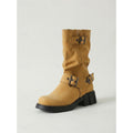 Women's Block Heel Moto Boots with Lug Sole