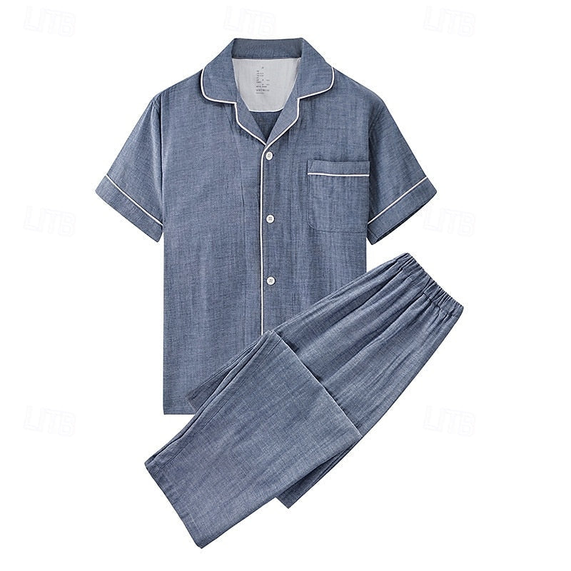 Men's Relaxed Lapel Two-Piece Set - Blue