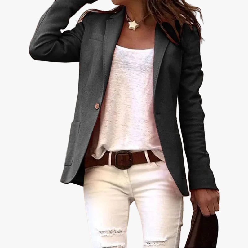 Women's Notch Lapel Single-Button Structured Blazer - Black