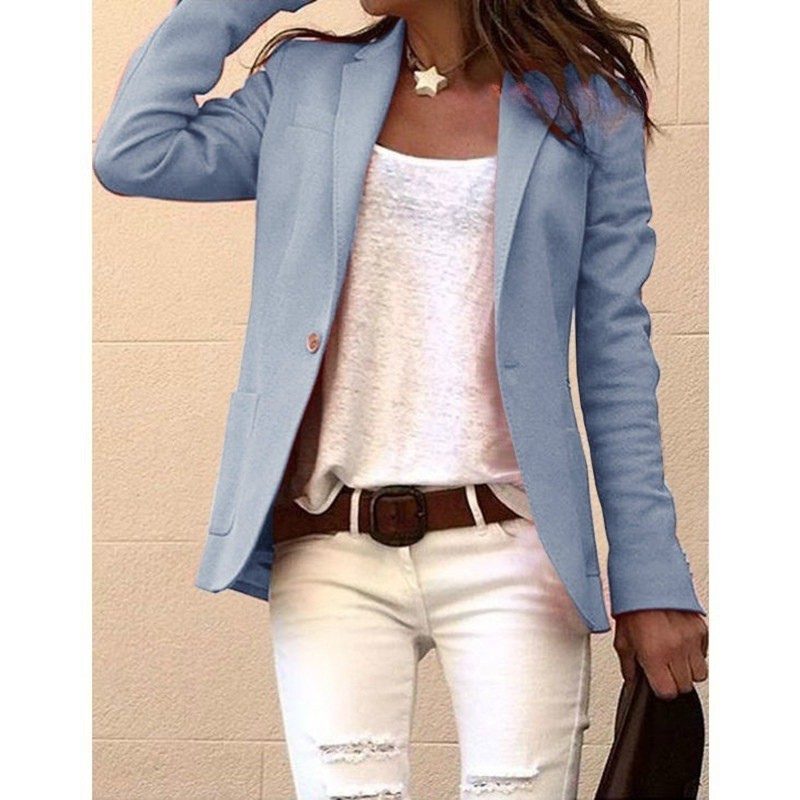 Women's Notch Lapel Single-Button Structured Blazer - Blue