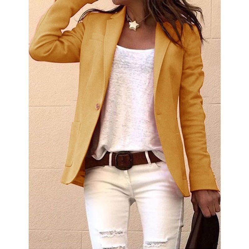 Women's Notch Lapel Single-Button Structured Blazer - Yellow