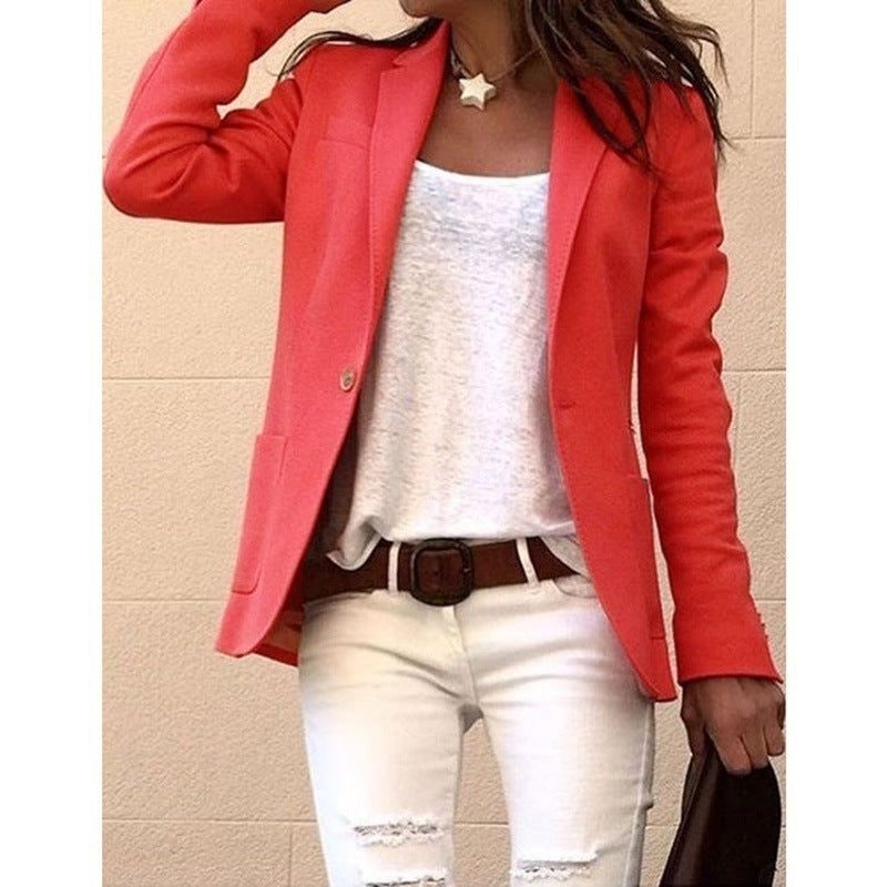Women's Notch Lapel Single-Button Structured Blazer - Orange