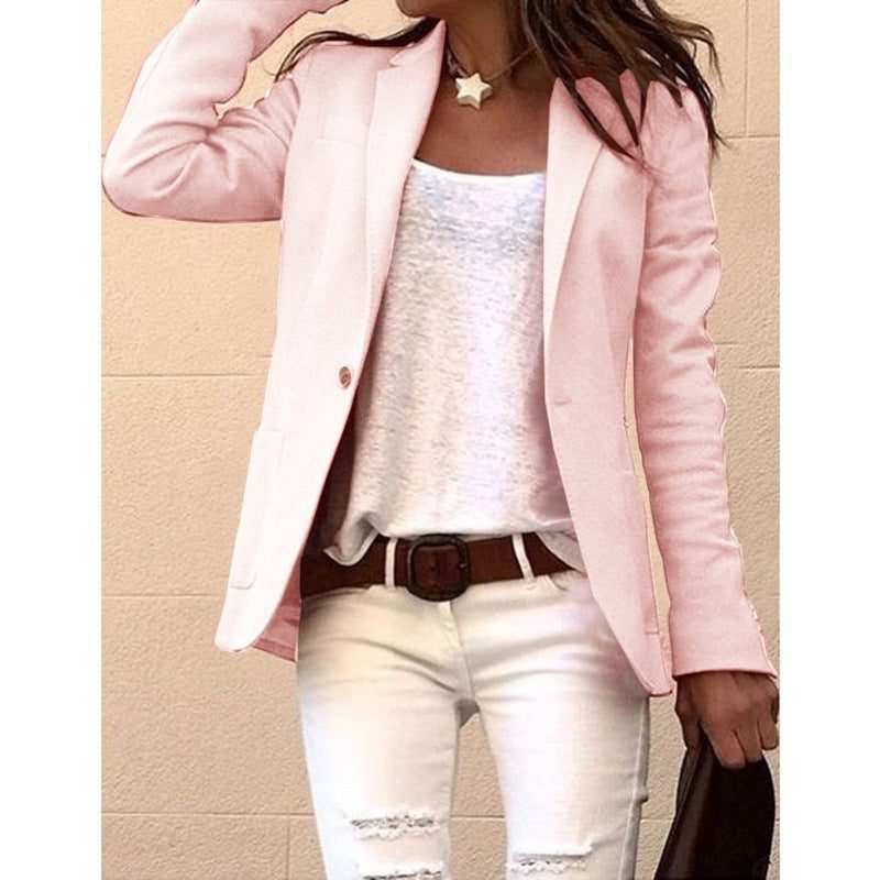 Women's Notch Lapel Single-Button Structured Blazer - Pink