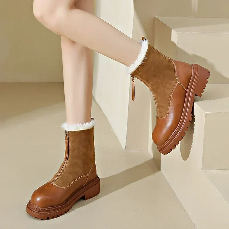 Women's Faux Fur Lined Front-Zip Winter Boots