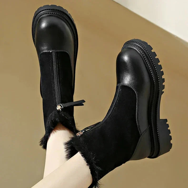 Women's Faux Fur Lined Front-Zip Winter Boots