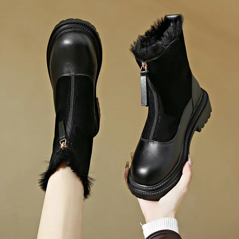 Women's Faux Fur Lined Front-Zip Winter Boots