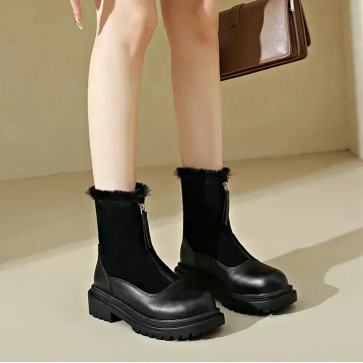 Women's Faux Fur Lined Front-Zip Winter Boots