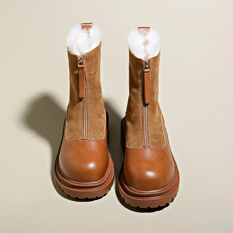 Women's Faux Fur Lined Front-Zip Winter Boots