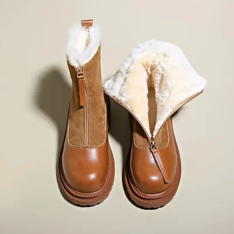 Women's Faux Fur Lined Front-Zip Winter Boots