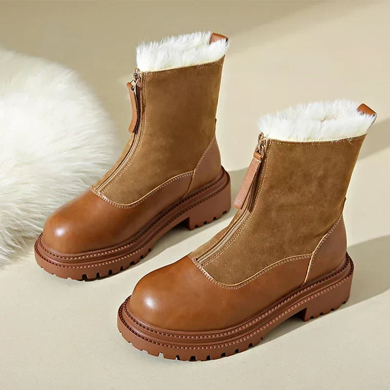 Women's Faux Fur Lined Front-Zip Winter Boots