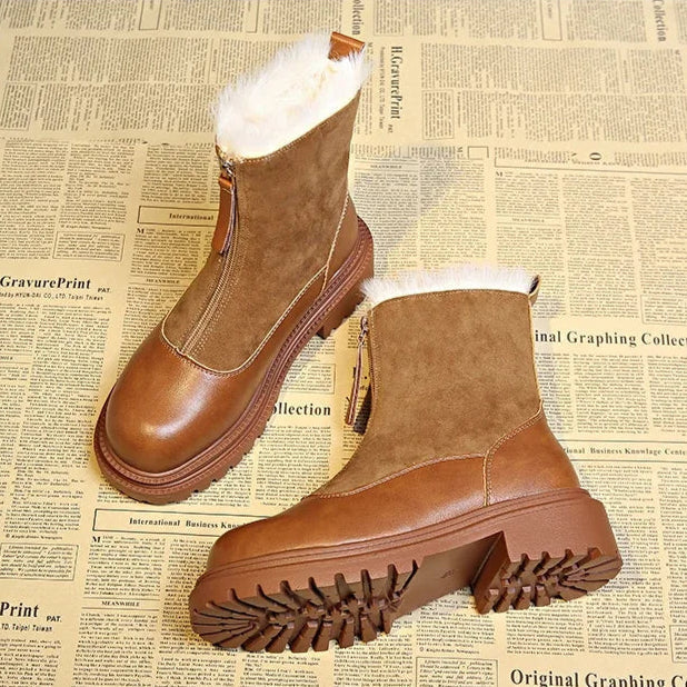 Women's Faux Fur Lined Front-Zip Winter Boots