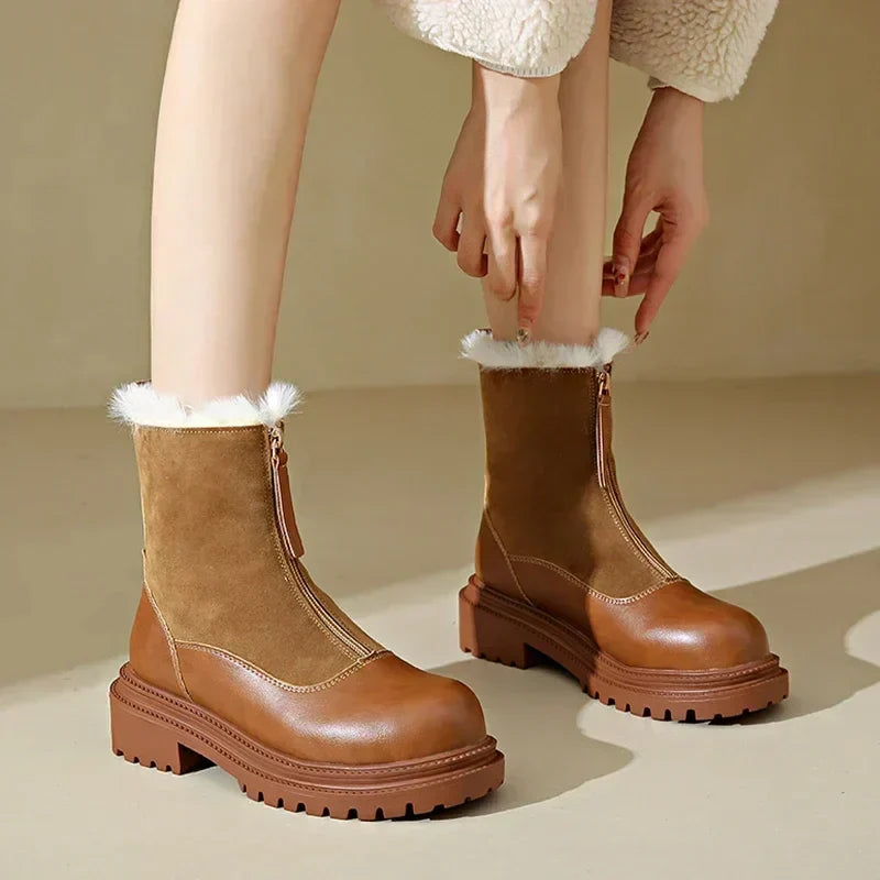 Women's Faux Fur Lined Front-Zip Winter Boots