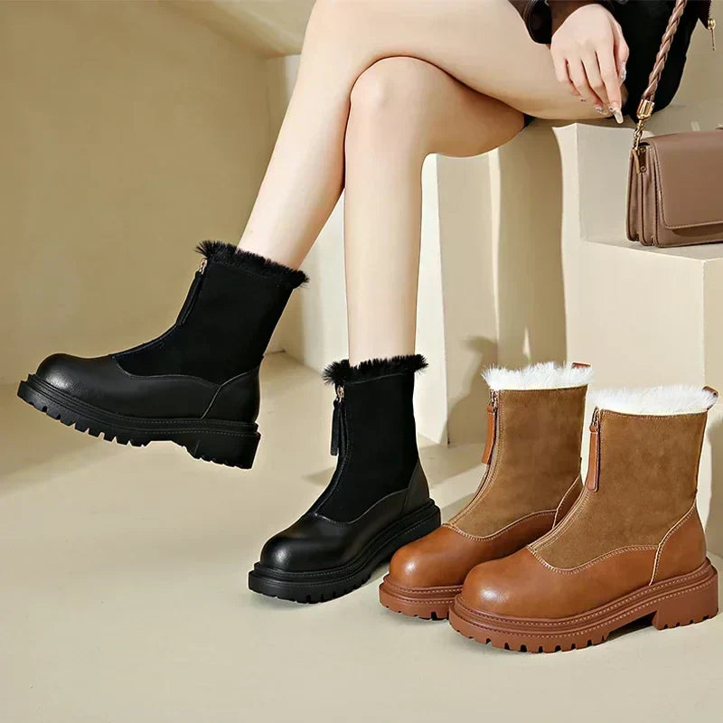 Women's Faux Fur Lined Front-Zip Winter Boots