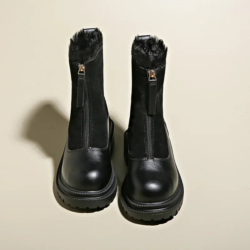 Women's Faux Fur Lined Front-Zip Winter Boots