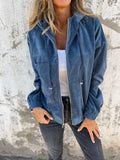 Women's Oversized Hooded Zip-Up Corduroy Jacket - Blue