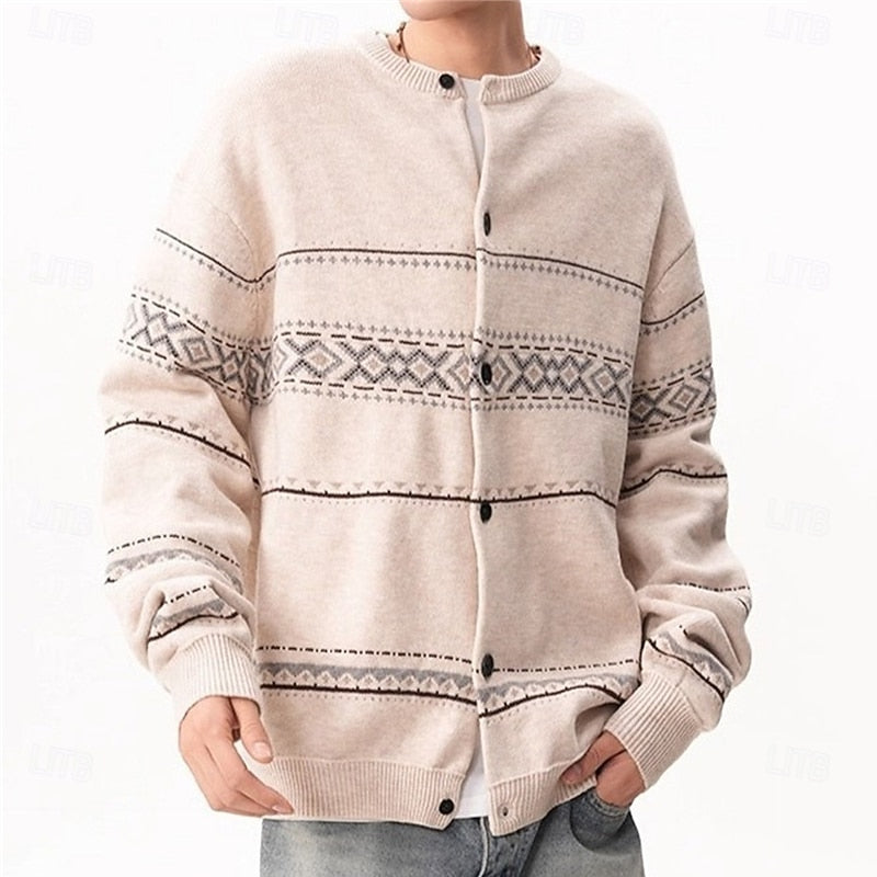 Men's Geometric Pattern Button-Down Holiday Cardigan