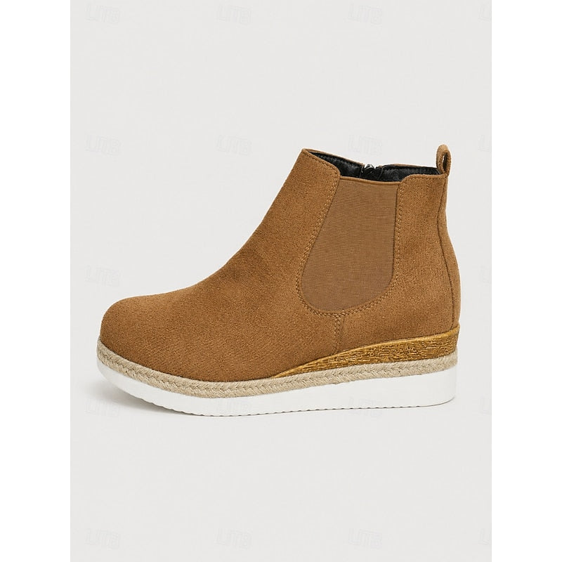 Women's Wedge Chelsea Ankle Boots with Braided Trim