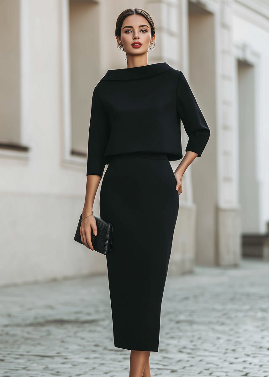 Women's Boat Neck Top Midi Skirt Set