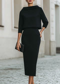 Women's Boat Neck Top Midi Skirt Set - Black