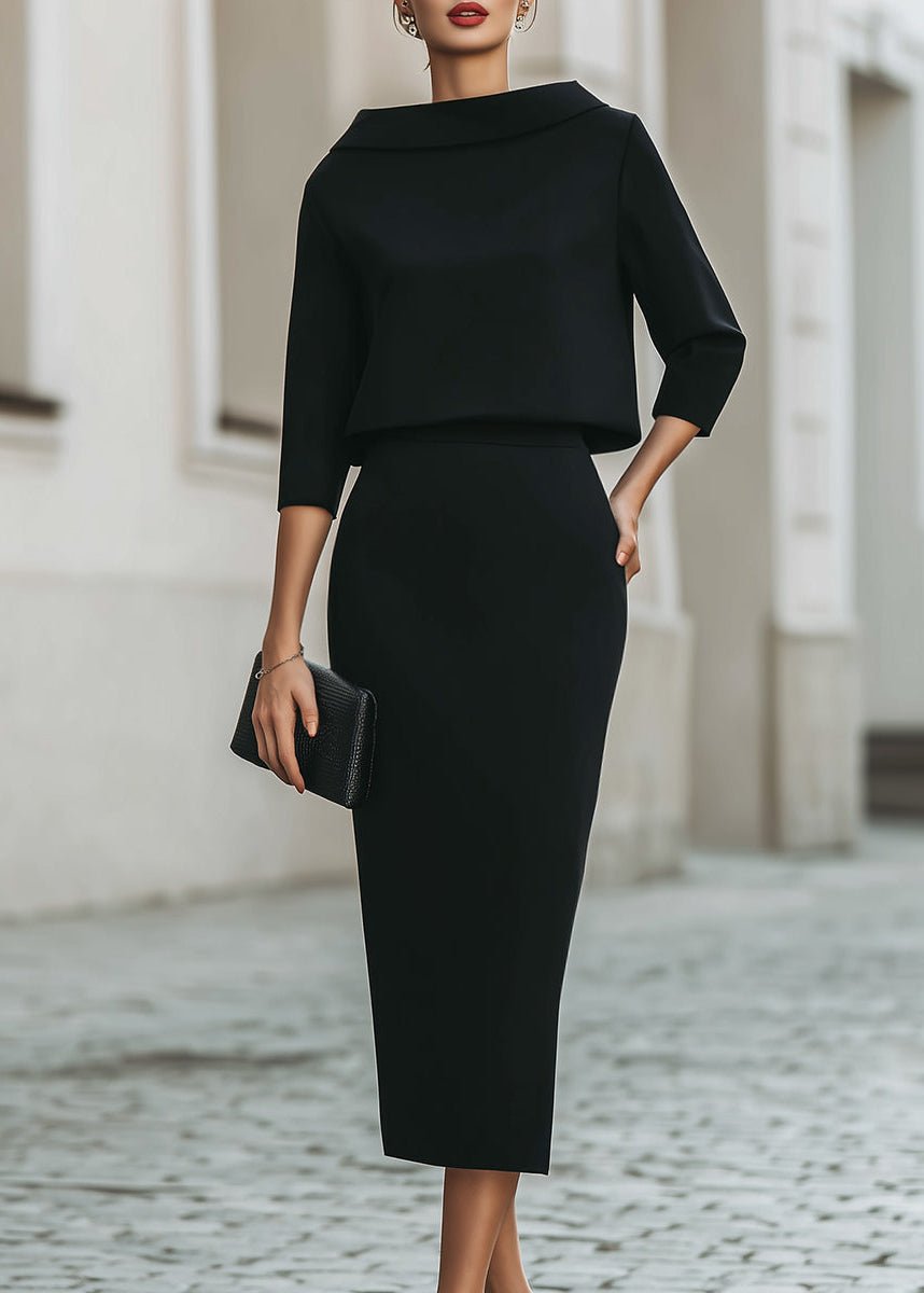 Women's Boat Neck Top Midi Skirt Set
