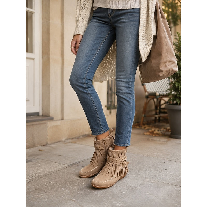 Women's Fringe Moccasin Ankle Boots - Brown