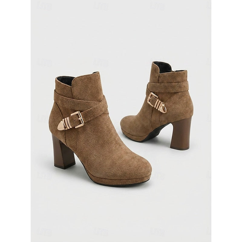 Women's Buckle-Strap Platform Ankle Boots - Black