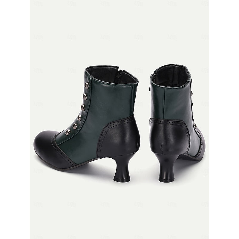 Women's Vintage Two-Tone Button Detail Ankle Boots