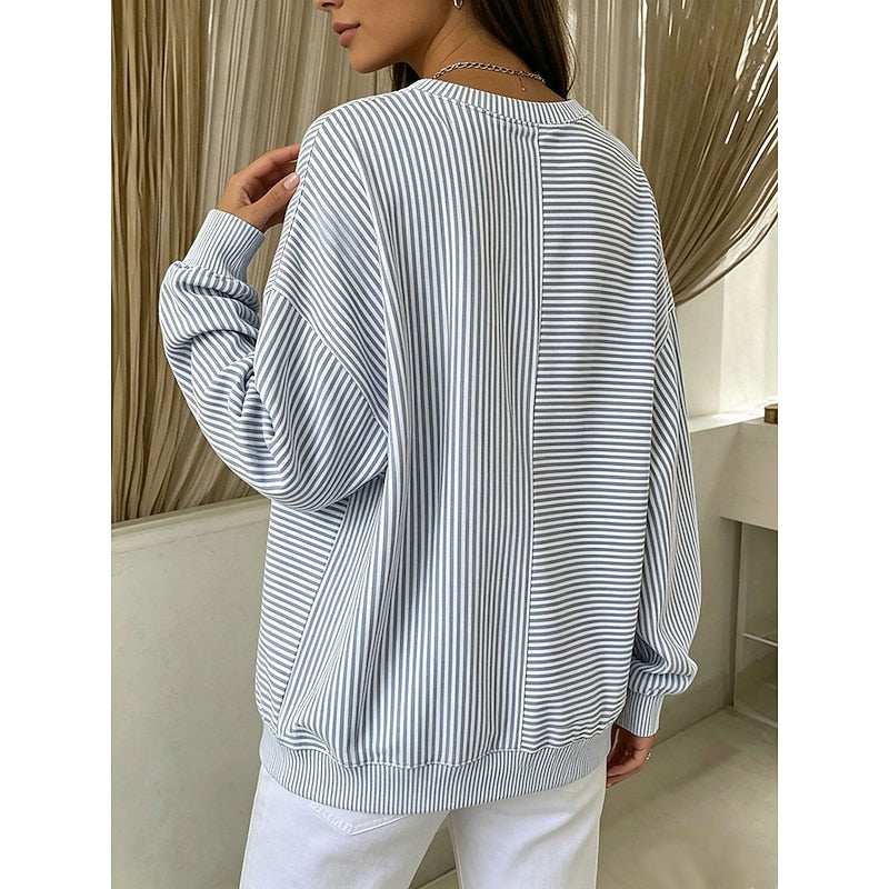 Women's Striped Crew Neck Relaxed Sweatshirt