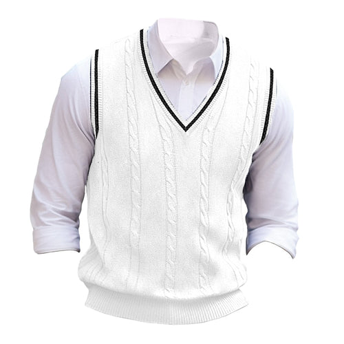 Men's Cable-Knit V-Neck Sweater Vest - White