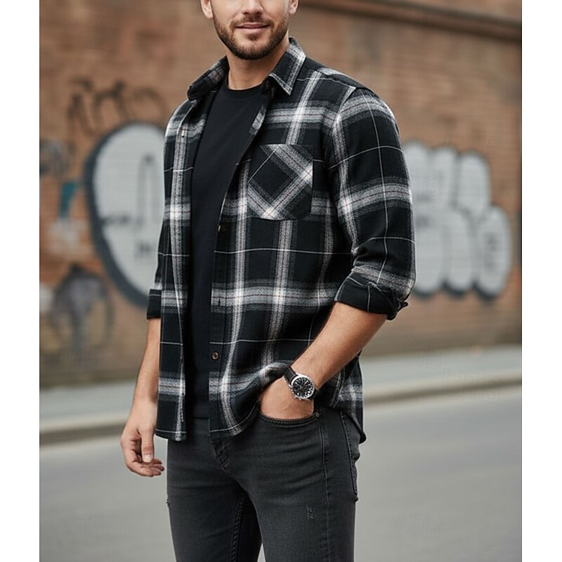 Men's Plaid Check Button-Up Overshirt