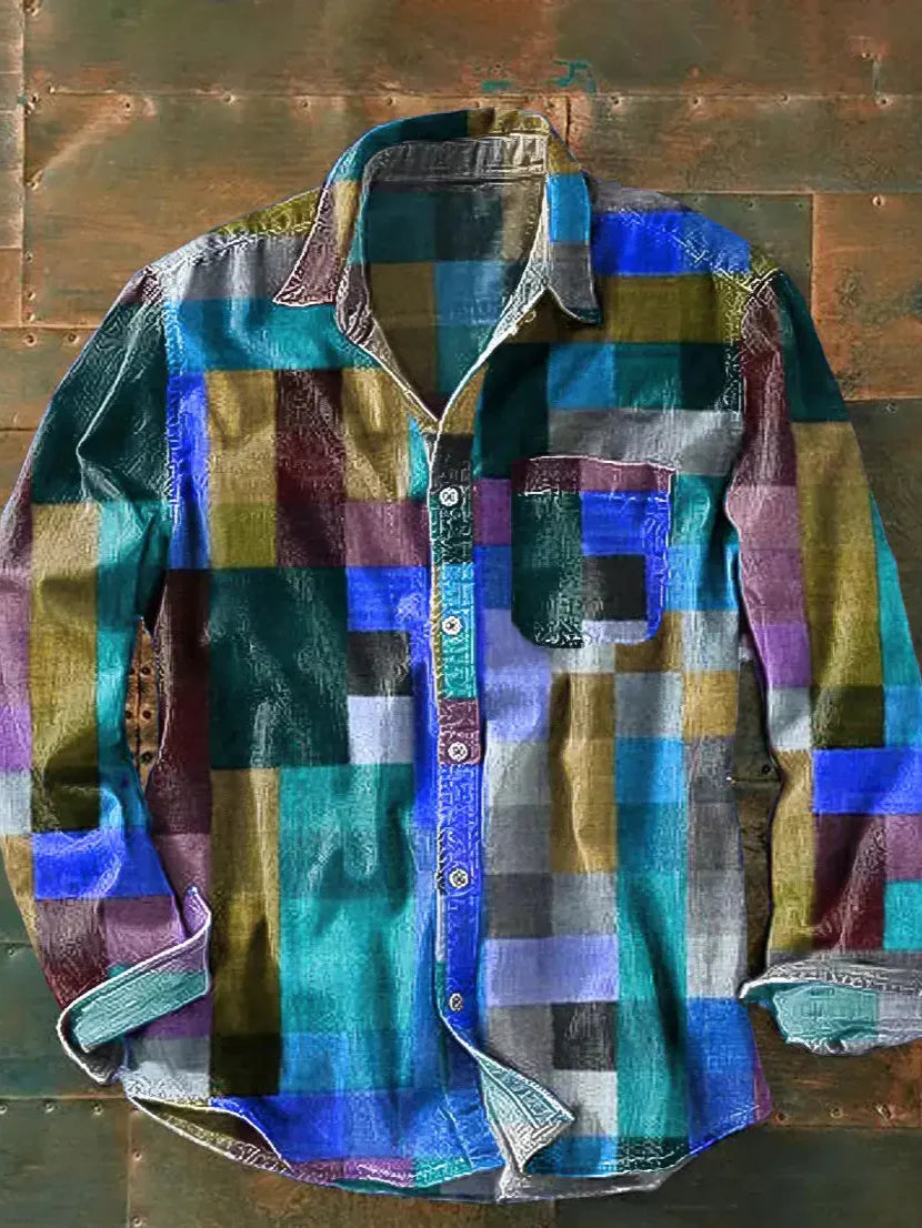 Men's Printed Long-Sleeve Shirt - Blue