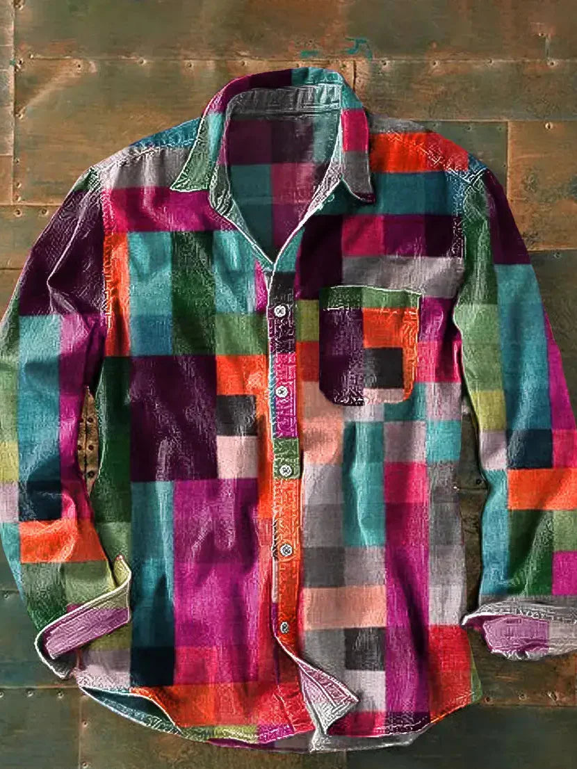 Men's Printed Long-Sleeve Shirt - Pink