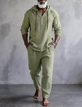 Men's Hooded Henley Lounge Set - Sage Green