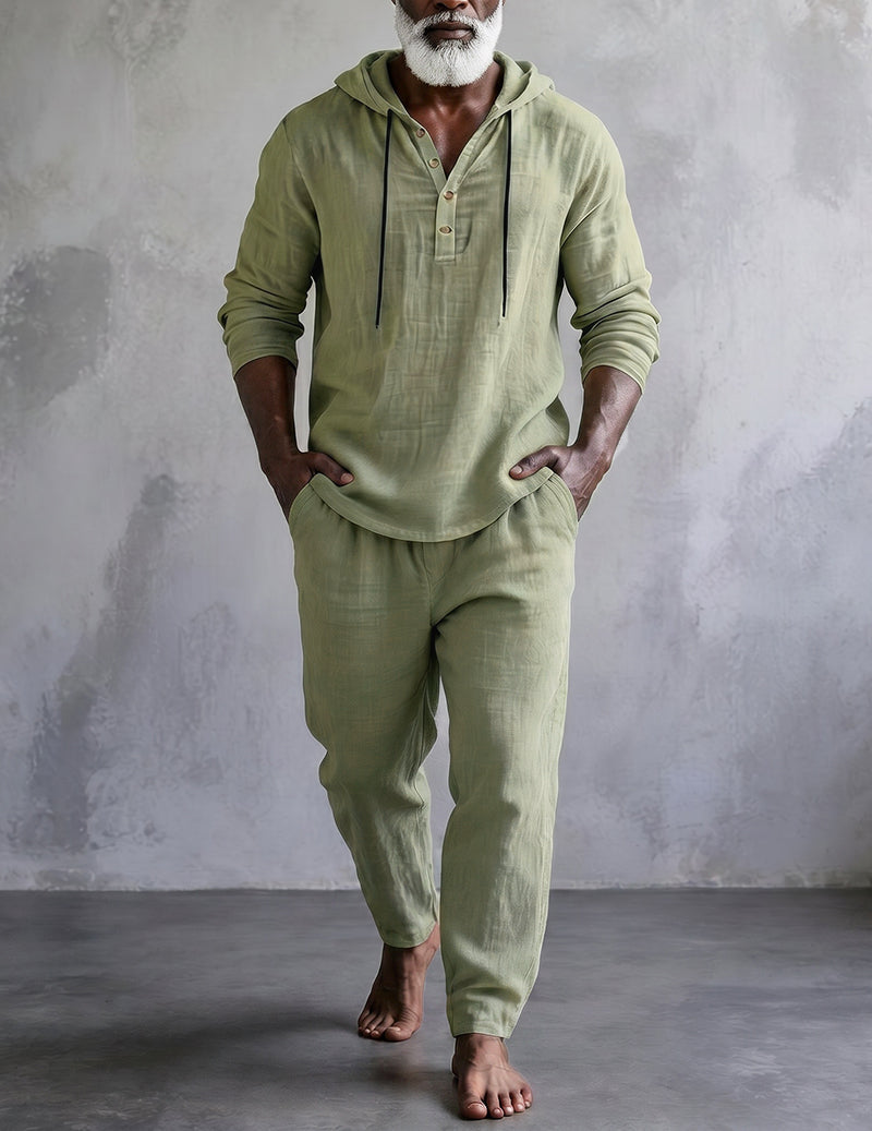 Men's Hooded Henley Lounge Set