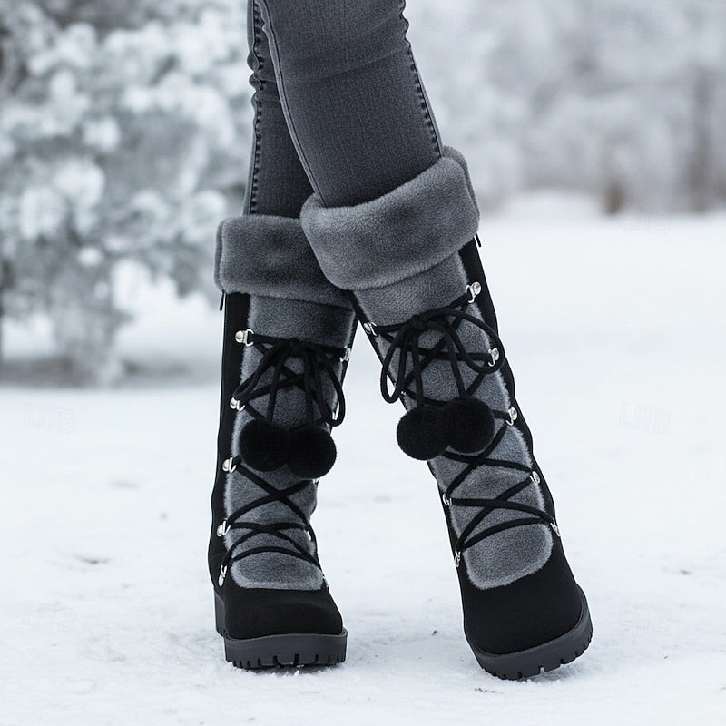 Women's Fur-Trim Lace-Up Mid-Calf Snow Boots