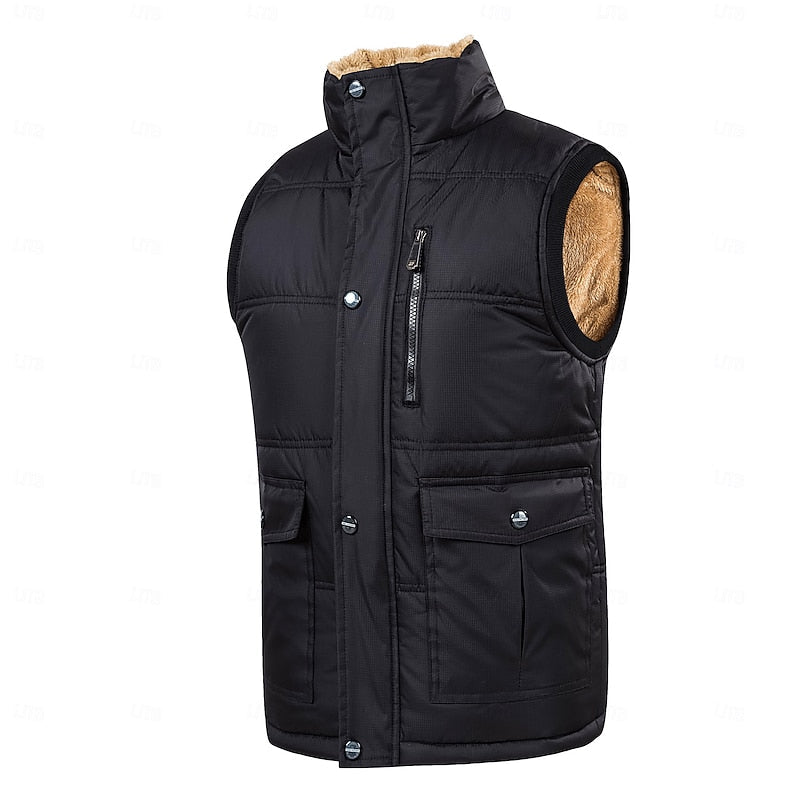 Men's Sherpa-Lined Puffer Vest - Black