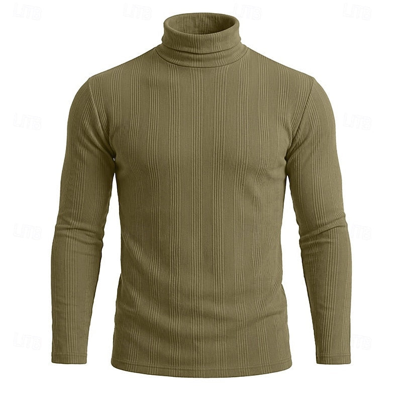 Men's Ribbed Texture Slim Fit Turtleneck Sweater