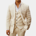 Men's Three Piece Notch Lapel Tailored Wedding Suit - Beige
