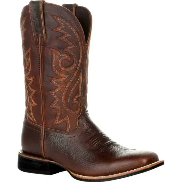 Women's Structured Cowboy Boots with Stitched Shaft - Brown