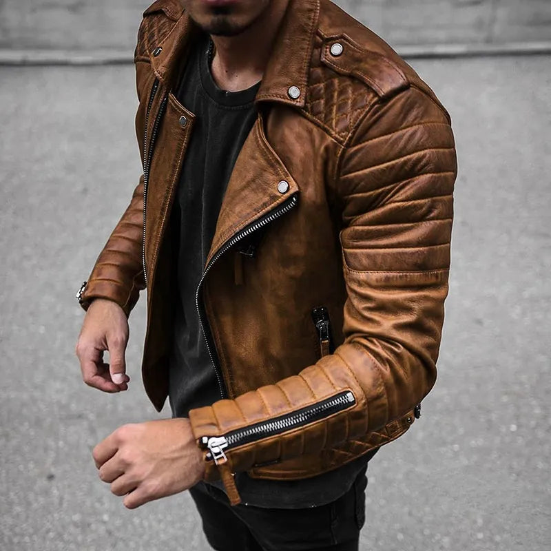 Men's Oversized Leather Shirt Jacket - Brown