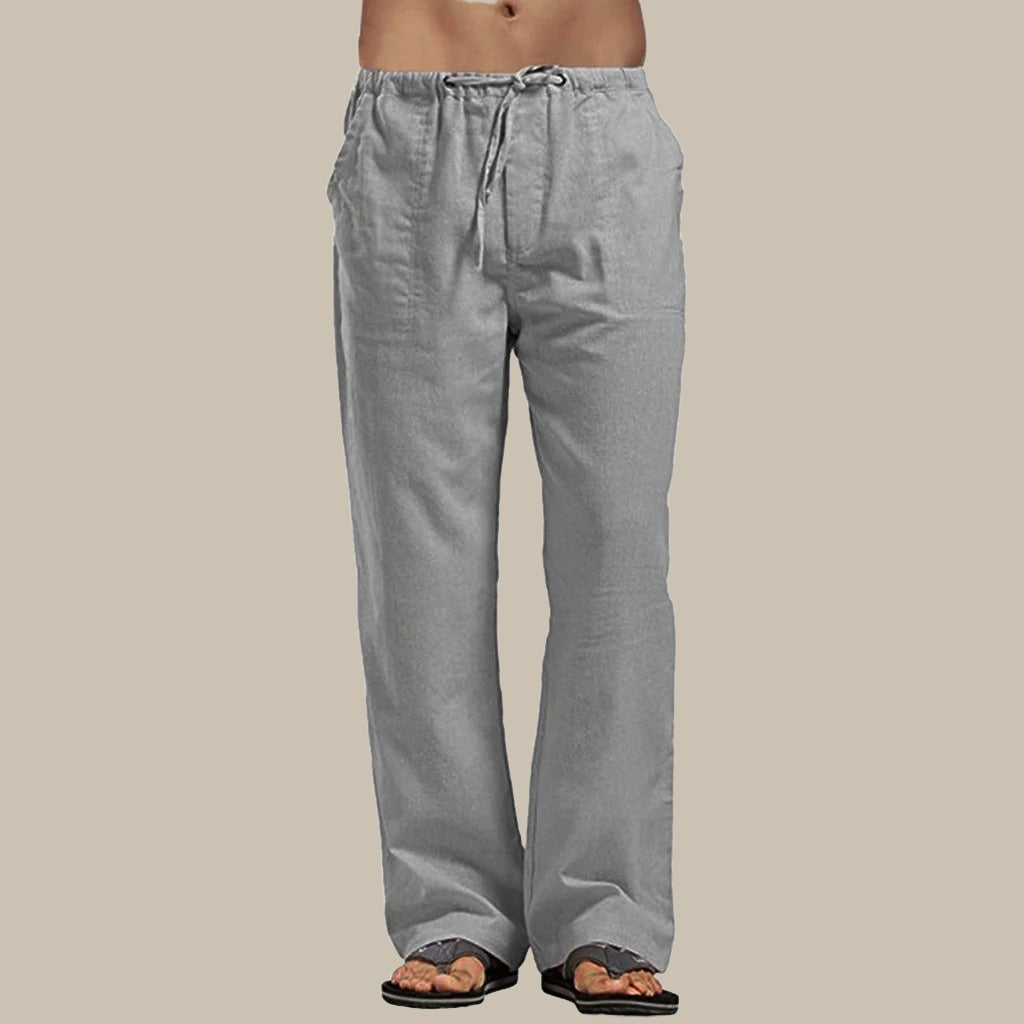 Men's Relaxed Straight-Leg Linen Trousers - Gray