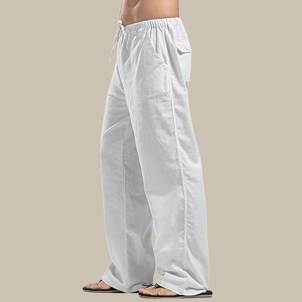 Men's Relaxed Straight-Leg Linen Trousers - White
