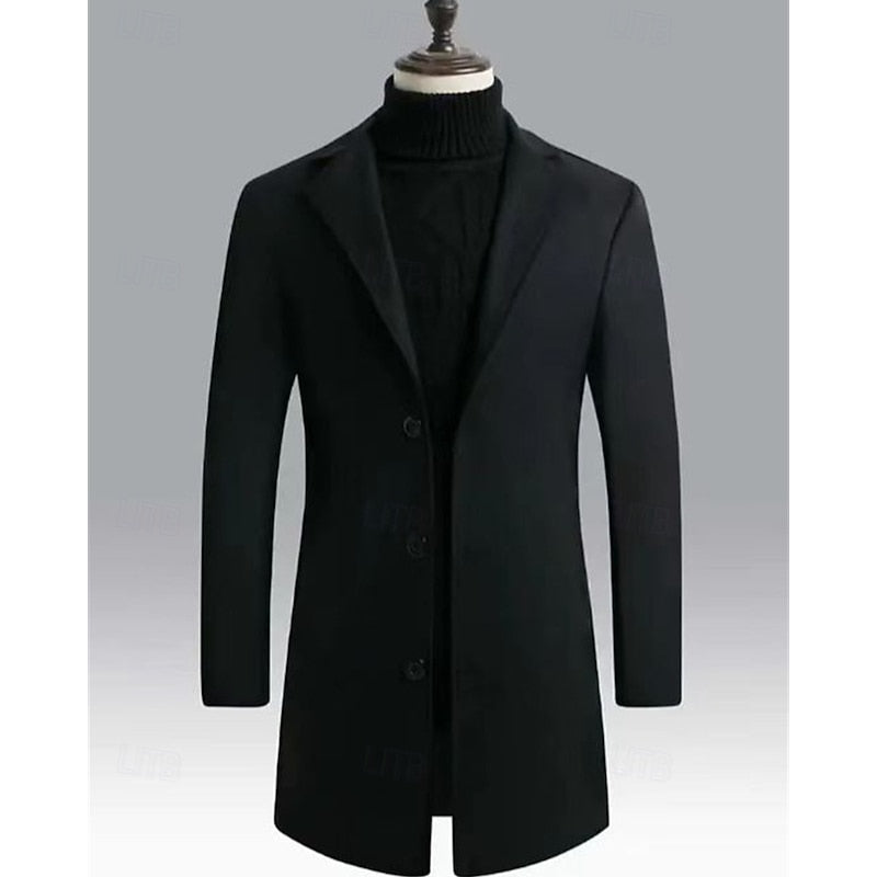 Men's Classic Long Overcoat with Roomy Pockets