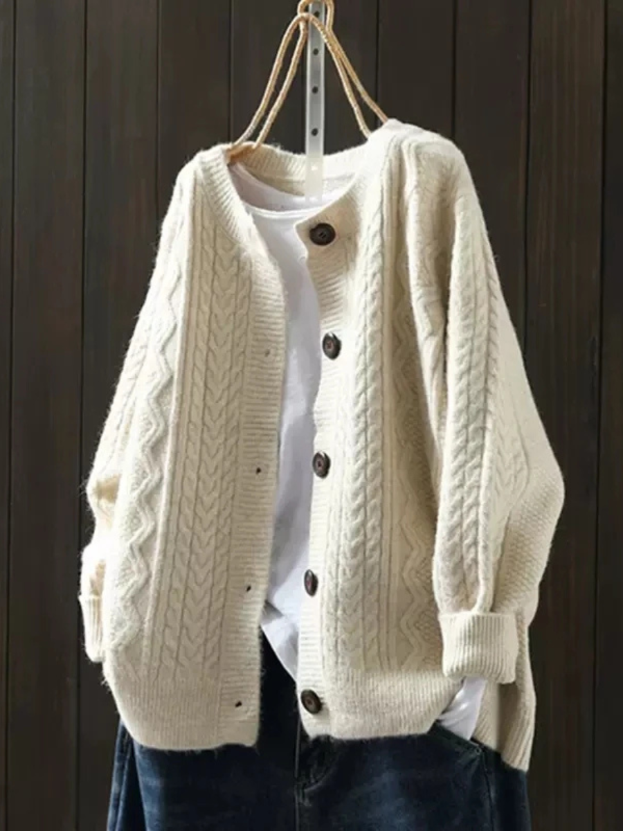 Women's Oversized Cable-Knit Button-Front Cardigan - Beige