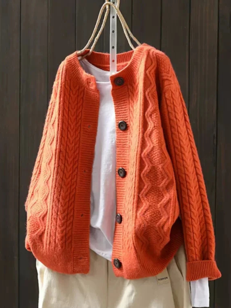 Women's Oversized Cable-Knit Button-Front Cardigan - Orange