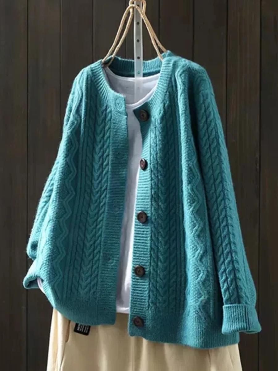 Women's Oversized Cable-Knit Button-Front Cardigan - Blue