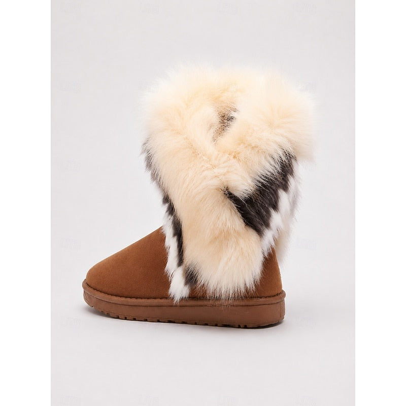 Women's Fluffy-Trim Slip-On Winter Boots - Black/White