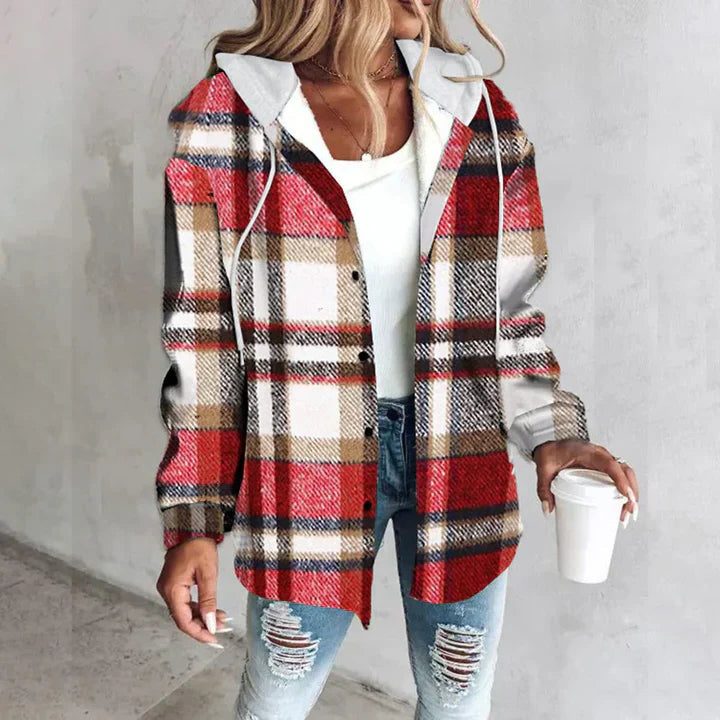 Women's Plaid Oversized Cardigan - Red