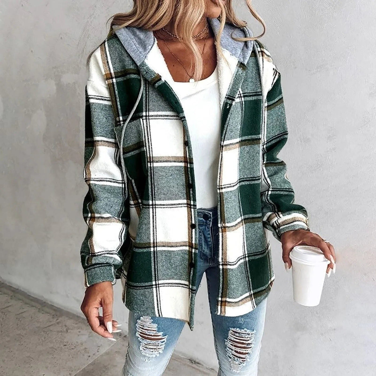 Women's Plaid Oversized Cardigan - Green