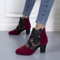 Women's Floral Lace Block Heel Ankle Boots